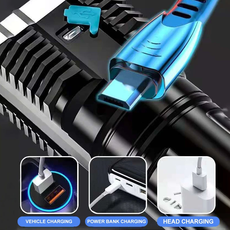 LED Flashlights High Power Camping Torch 4 Lamp Beads COB Side Light Rechargeable Portable Hand Lantern 4 Lighting Mode