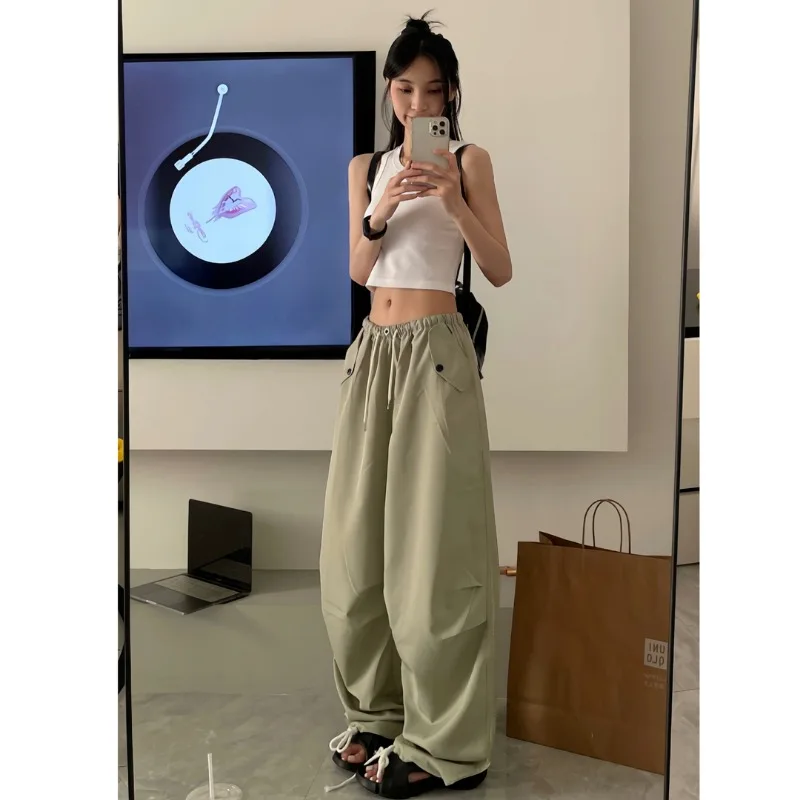 Deeptown Parachute Cargo Pants Women Korean Style Baggy Wide Leg Trousers Streetwear Oversize Sweatpants Female Harajuku Jogging
