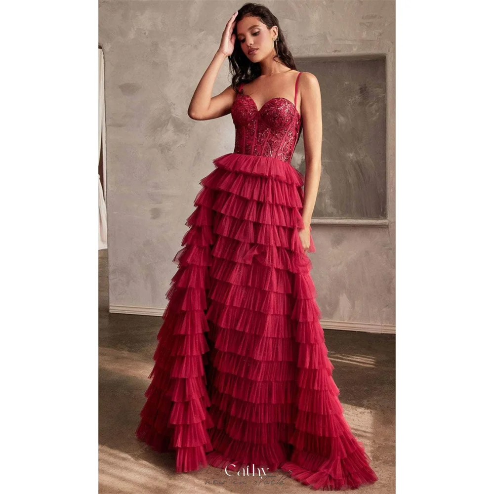 

Cathy Spaghetti Strap Prom Dresses Lace Appliques A-line vestidos de noche Elegant Sleeveless Floor-Length Formal Evening 2024