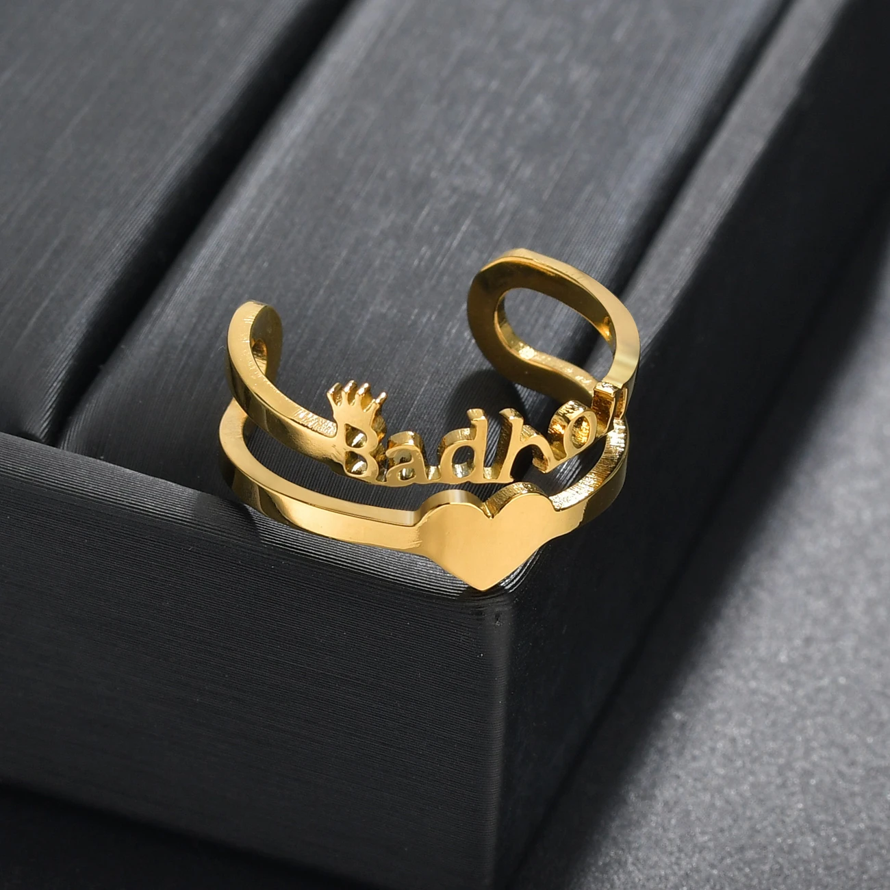 Acheerup New Trendy Customized Name Stainless Steel Rings for Couple Adjustable Heart Crown Ring Personalized Women Jewelry Gift