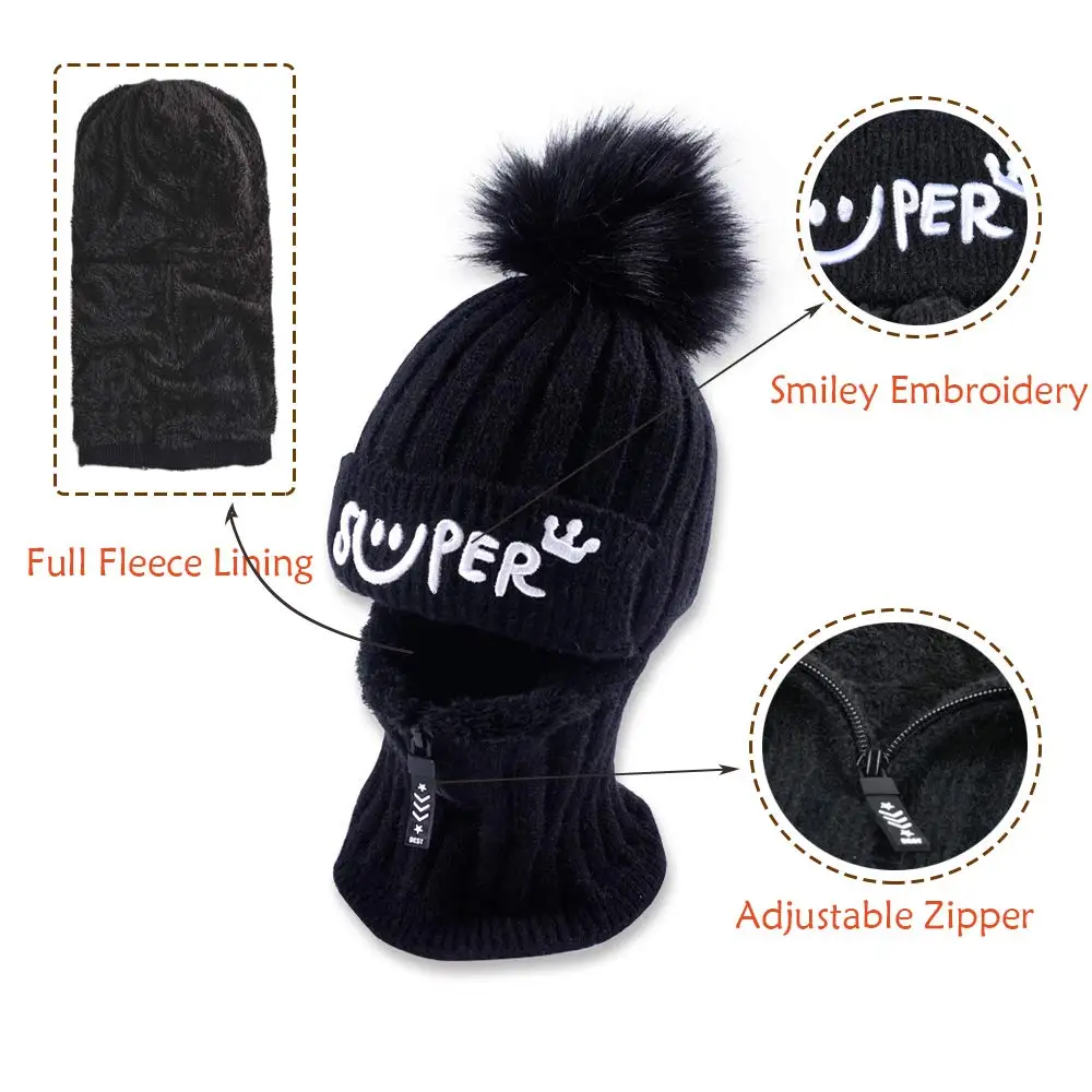 Winter Plush Knitted Hat Warm Ear Protection Neck Cover Cycling Beanie Thickened Windproof Anti-Cold Running Ski Balaclava Cap