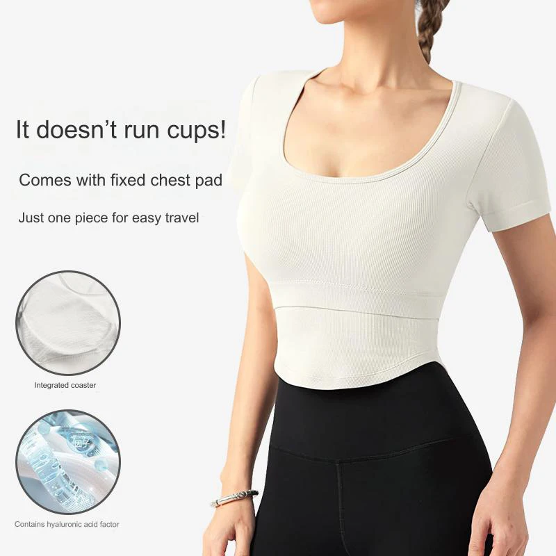 European American Thin Tall Sports Casual T-Shirts Female Running Fitness Round Neck Short Sleeve Yoga Top