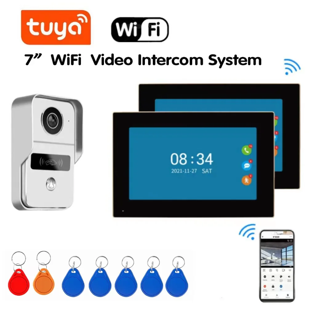 

Smart 7 Inch Monitor WiFi Tuya Video Doorbell Outdoor Door Bell Waterproof IP55 Intercom Inductive Card Unlock Door Phone Camera