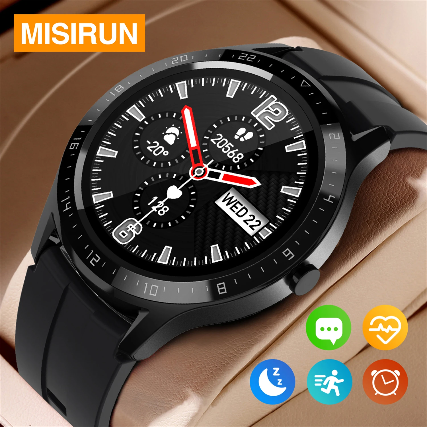 MISIRUN 남녀공용 피트니스 트래커 스마트 워치, HD 디스플레이, 스포츠 스마트워치, 건강 모니터링, IP67 방수 시계, 1.28 인치 