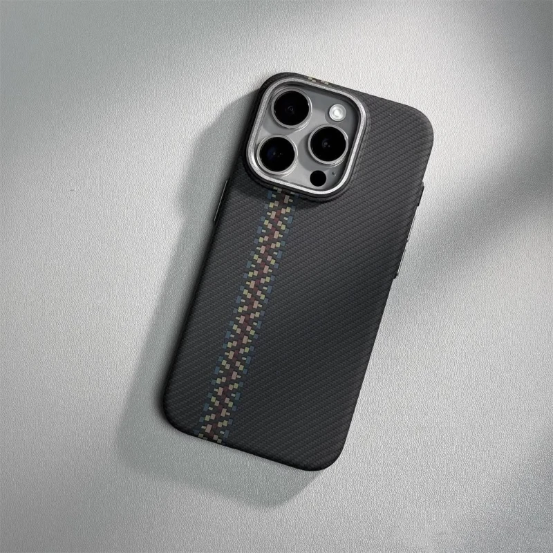 Abstract Carbon Fibre MagSafe Case with Alloy Lens Bumper and Wireless Charging Capability