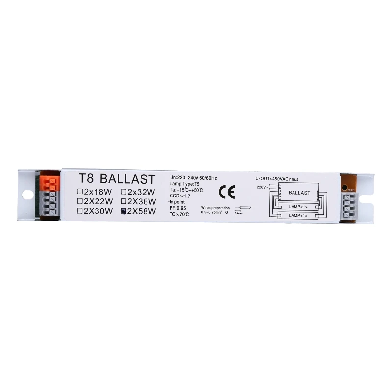 T8 220-240V Váltóáram 2x58w 2x18w 2x30w Széleskörű feszültség Elektronfizika Homokzsák Fluoreszkáló Villanyégő ballasts