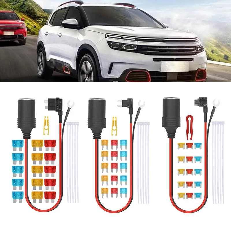 1set 30cm Car Cigarette Lighter 12v Socket Extension Standard Fuse Tap