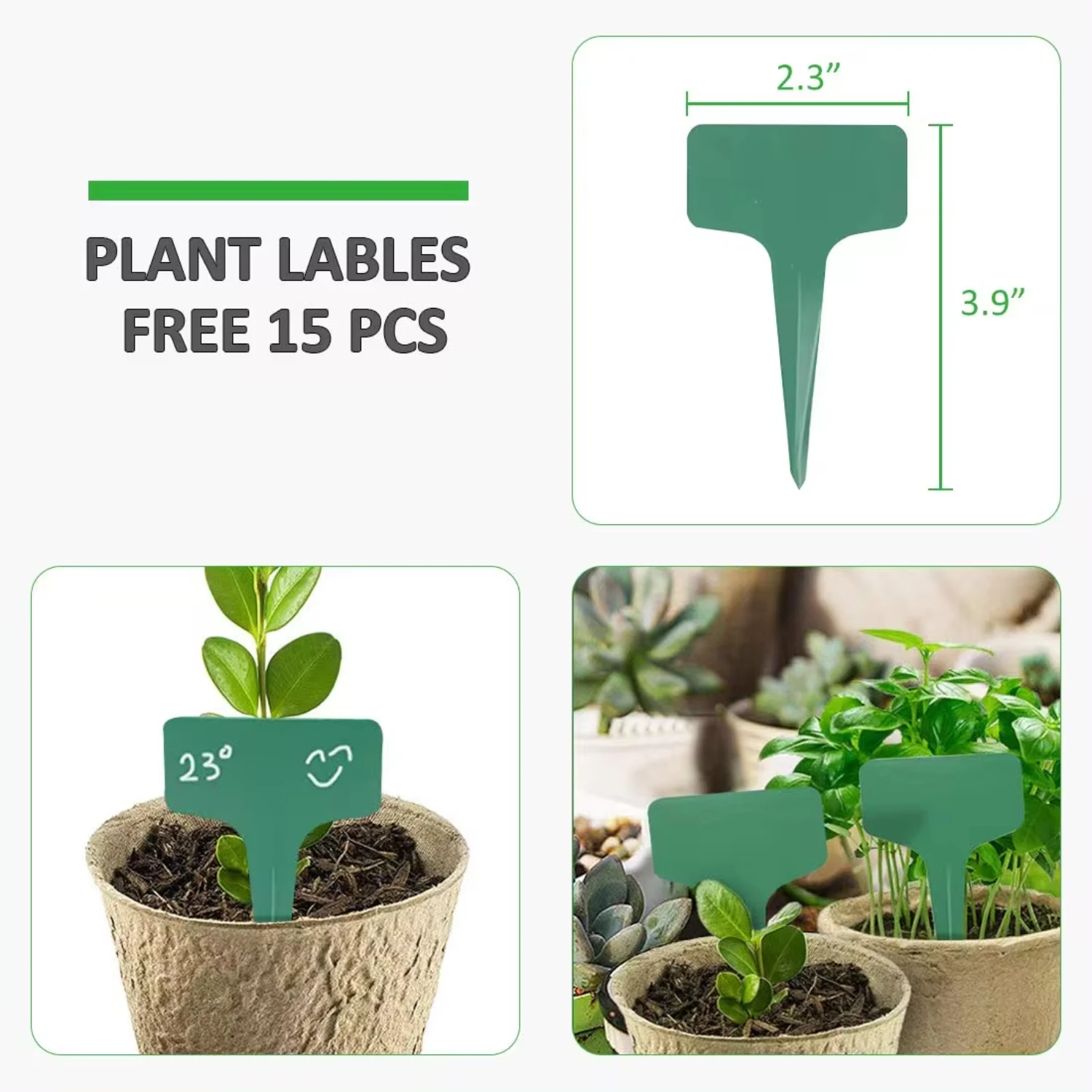 Biodegradable Peat Pots Plant Starters with Plant Labels-Herb Seed Starter Kits (15 Pcs)