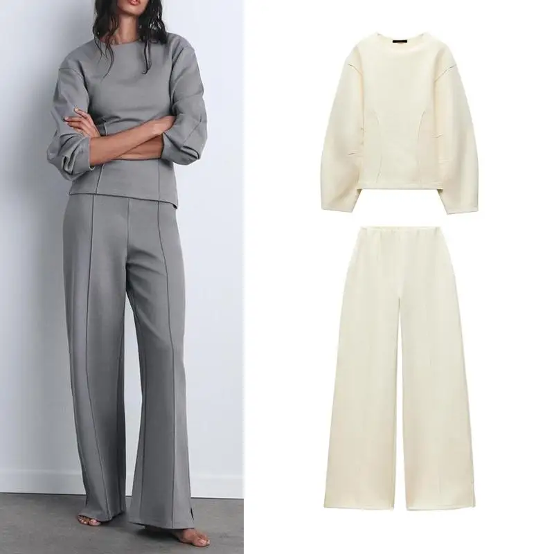 طقم نسائي أنيق للخريف والشتاء يتكون من بلوزة بأكما...