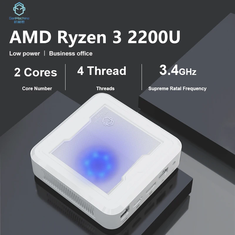 

New Genmachine AMD Ryzen 3 2200U Up to 65W Mini PC DDR4 NVME SSD Wifi5 Bluetooth 4.2 Gaming Computer RX Vega 10 Graphices