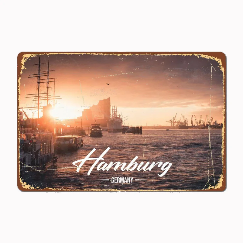

Vintage Hamburg Germany Street Style Metal Plaque Sign with Classic Aesthetic Artwork for Wall Decor in Room, Bar, Garage
