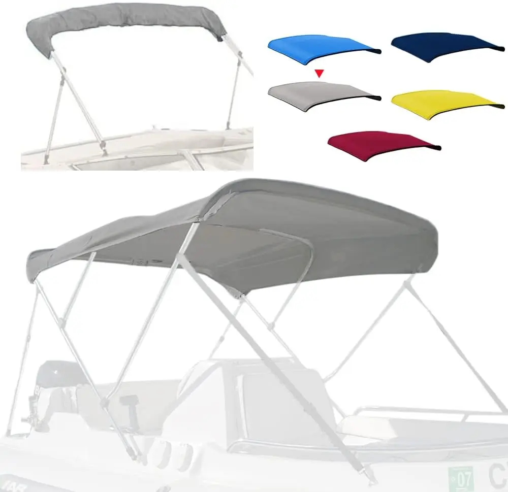 Bow Fade and Crack Resistant Sun Canopy, 600D Marine Grade Waterproof Easy to Install Zipper Sleeves Boat Grey 6'L 67"-72" W