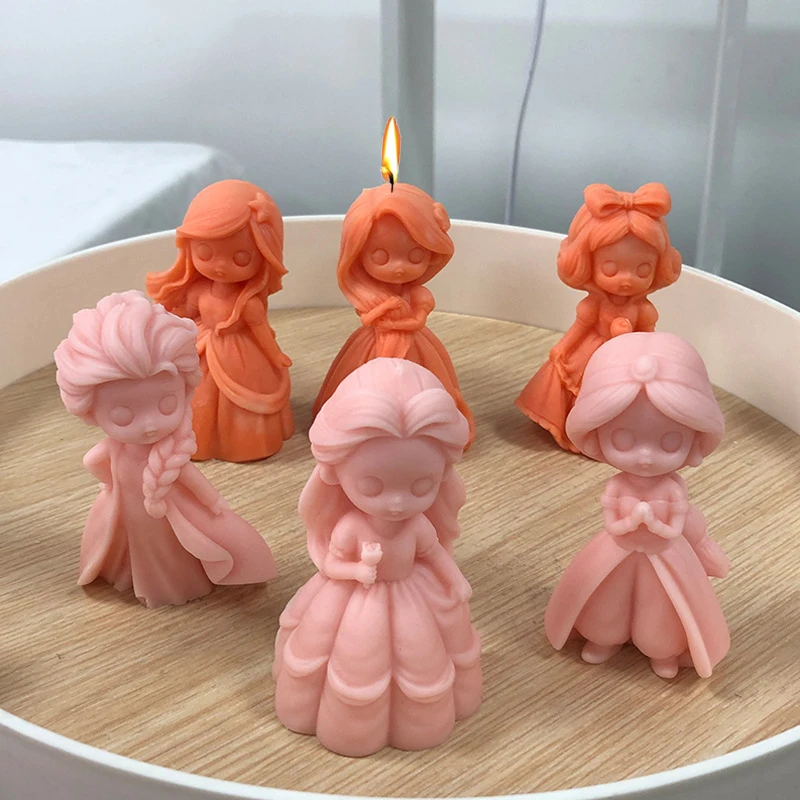 Multiple Girls Silicone Candle Molds 3D Princess Statue Epoxy Craft Mold Cute Doll Soap Making Chocolate Ice Cube Baking Tools