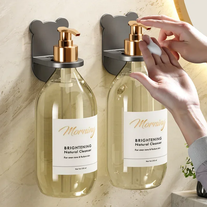 Adjustable Shower Gel Bottle Rack Wall Mounted Universal Shampoo Bottle Metal Holder Hand Soap Dispenser Hook Free Punching