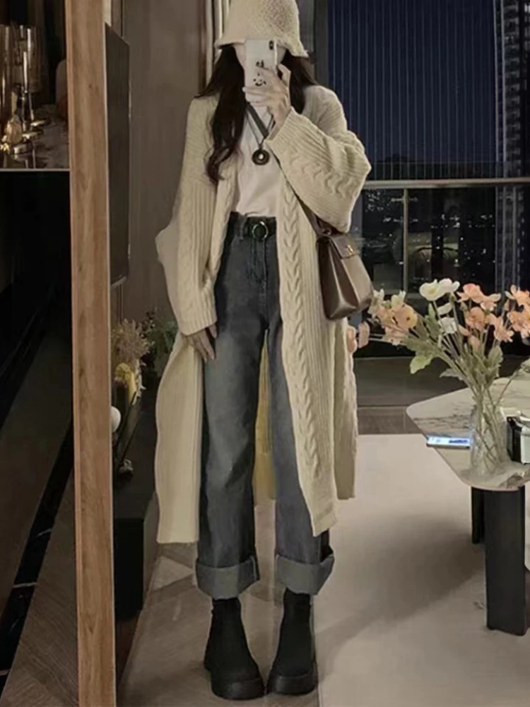 

Cardigan for Women 2023 Autumn Winter Thickening Over Size New Knit Streetwear Temperament Cardigan Solid Casual New Outerwear
