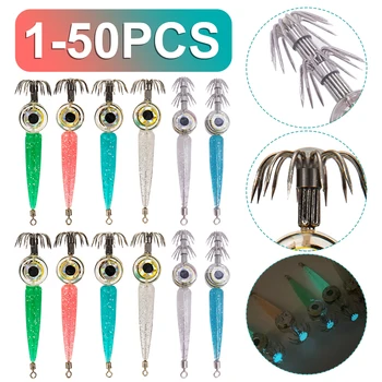 1-50Pcs LED Luminous Shrimp Squid Electronic Squid Hook Night Fishing Squid Jigs Lure Deep Drop Flash light Fishing Accessories 1