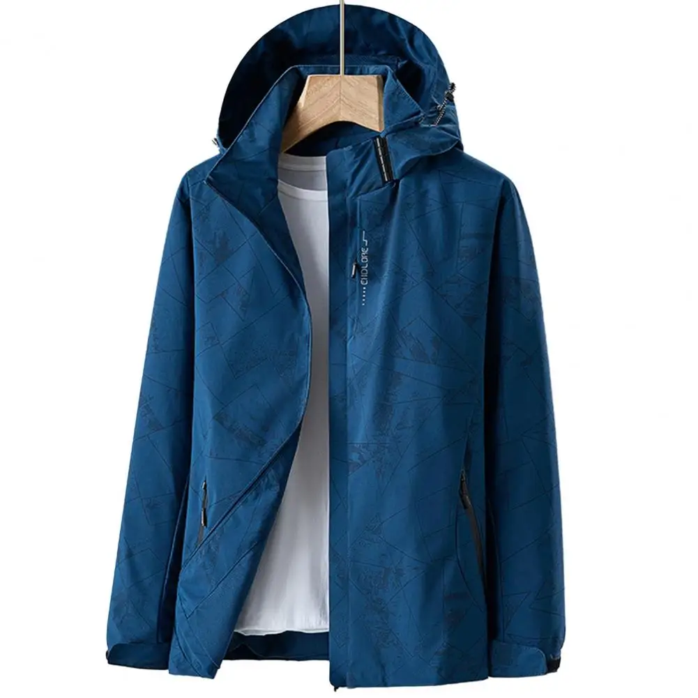 

Plus Size Men Windbreaker Jacket Windproof Hooded Trench Coats Printing Men Overcoat Running Spring Autumn Jacket