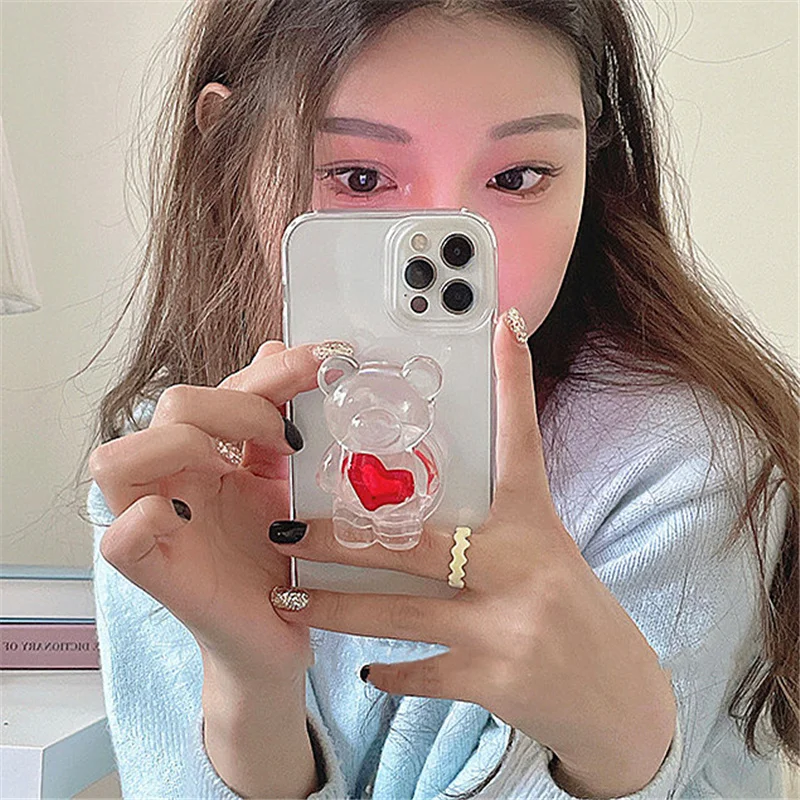 3D Cartoon Cute Bear Ring Holder Stand Silicone Case For iPhone 13 12 Mini 11 Pro Max XS Max XR X 7 8 6 6S PIus 5 SE 2020 Cover case iphone 13 pro max