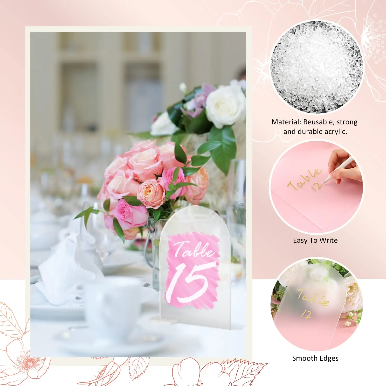 5Pcs Acrylic Sign Clear Arch Sign with Stand Blank Name Signs DIY Arch Table Number Holders Plate for Wedding Decoration