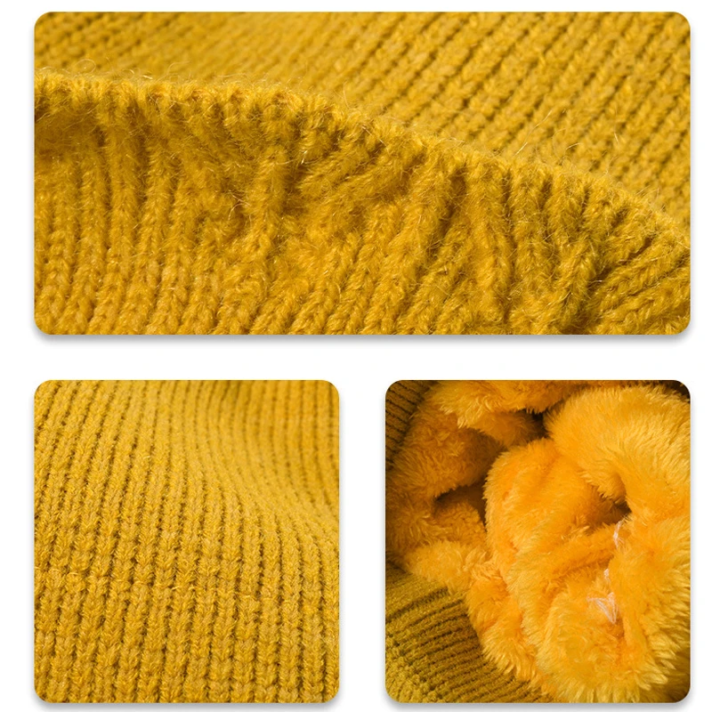 New Custom Logo Faux Fur Pom Poms Knitted Hats Outdoor for Women Winter Warm Thick Beanie Hat Personality Windproof Skullies Cap 3