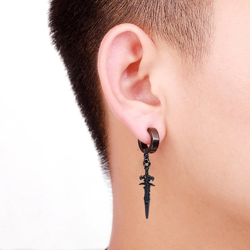 Orecchini pendenti con croce nera punk gotica per donne adolescenti Orecchini pendenti a catena lunga color argento rock vintage Regali per gioielli per feste  36