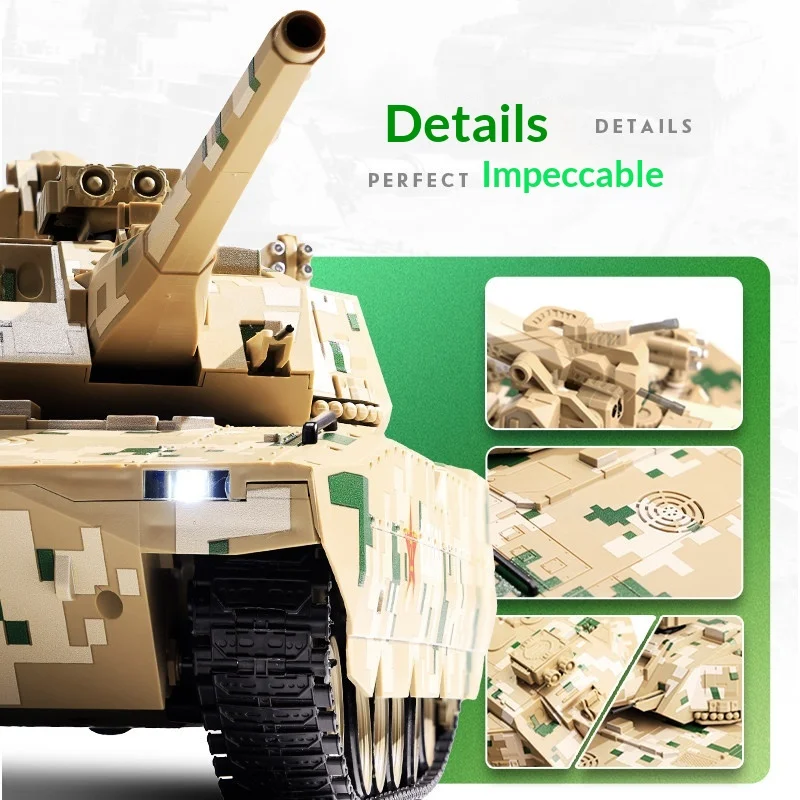 2.4G RC 탱크 ZTZ-100 1:18 스케일 360 °   회전식 시뮬레이션 사격 반동 조명 소리 연기 군사 장난감 (어린이 및 성인용)