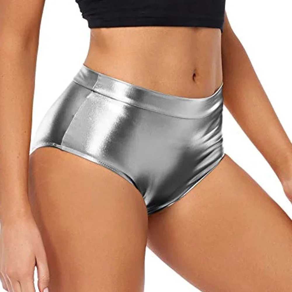 Women Sexy Metallic Hot Pants Gymnastics Club Shorts Shiny Panties Shorts Pole Dance Clubwear Music Festival Rave Party Costumes