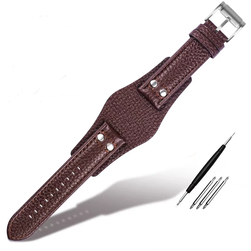 Genuine Leather Pebble Grain Watch Strap - 20/22mm Vintage Retro Men's Bracelet
