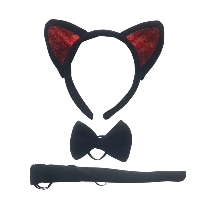 Cats-Costume Set Cat-Ears Headband Bowtie Tail Tutu Skirt for Kids-Girls-Boys Halloween Costume Cosplay Party Props