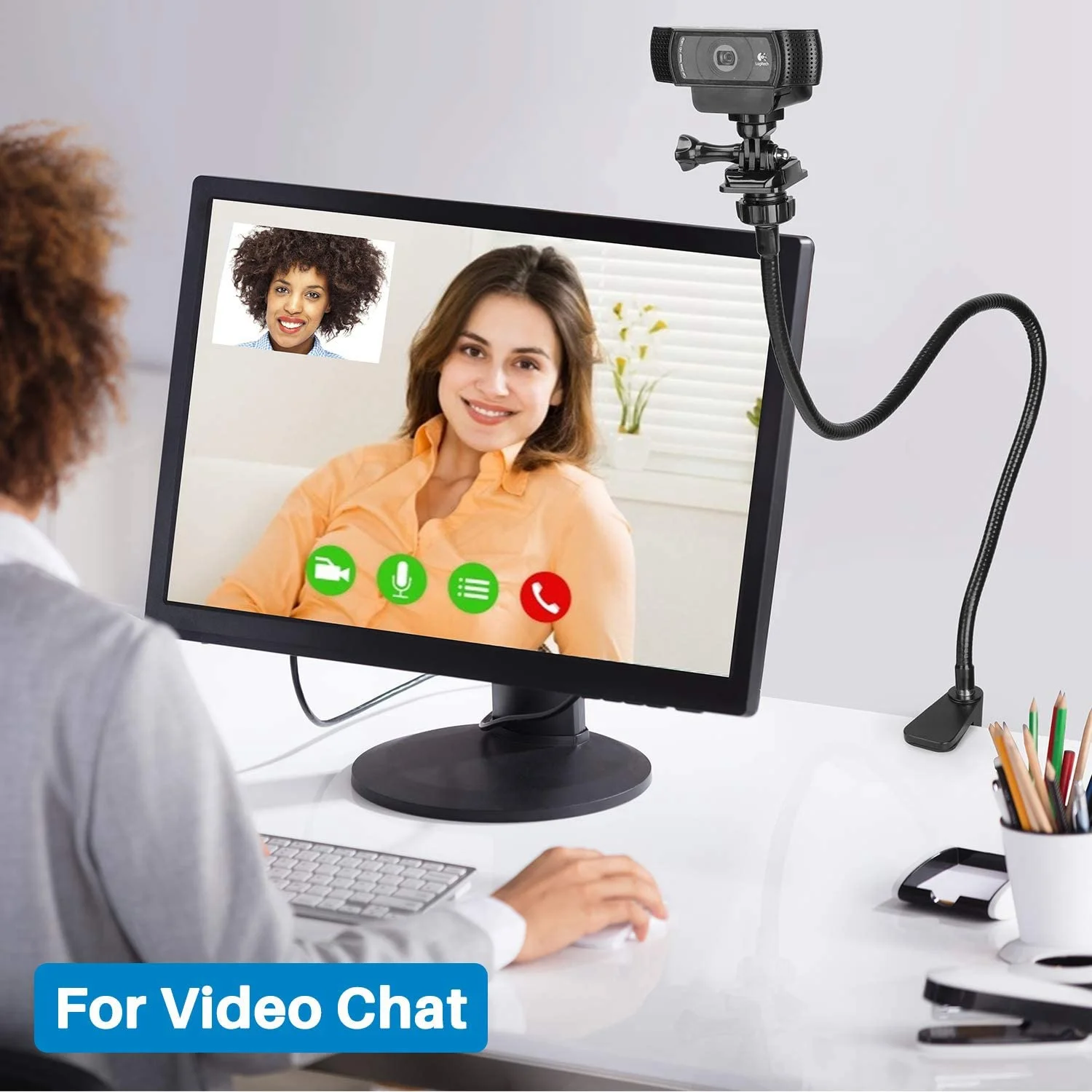 Webcam Stand Upgraded Webcam Mount Stand with Flexible Gooseneck Arm and Clamp Suit for Logitech C920,C922,C930 camera holder