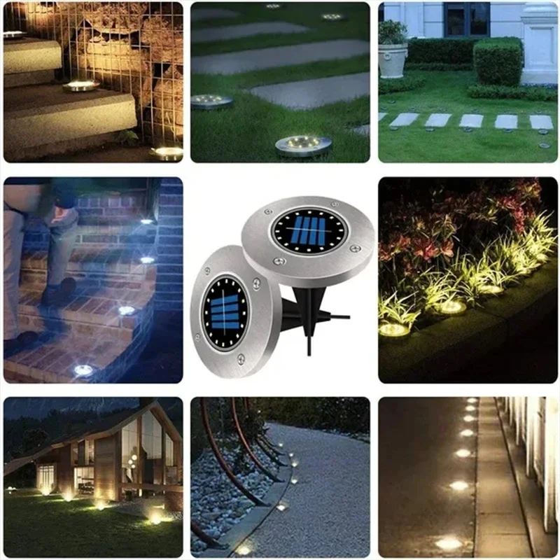 8/20LED Outdoor Solar Power Disk Light Outdoor Garden Courtyard Underground Waterproof Decoration Buried Spotlight