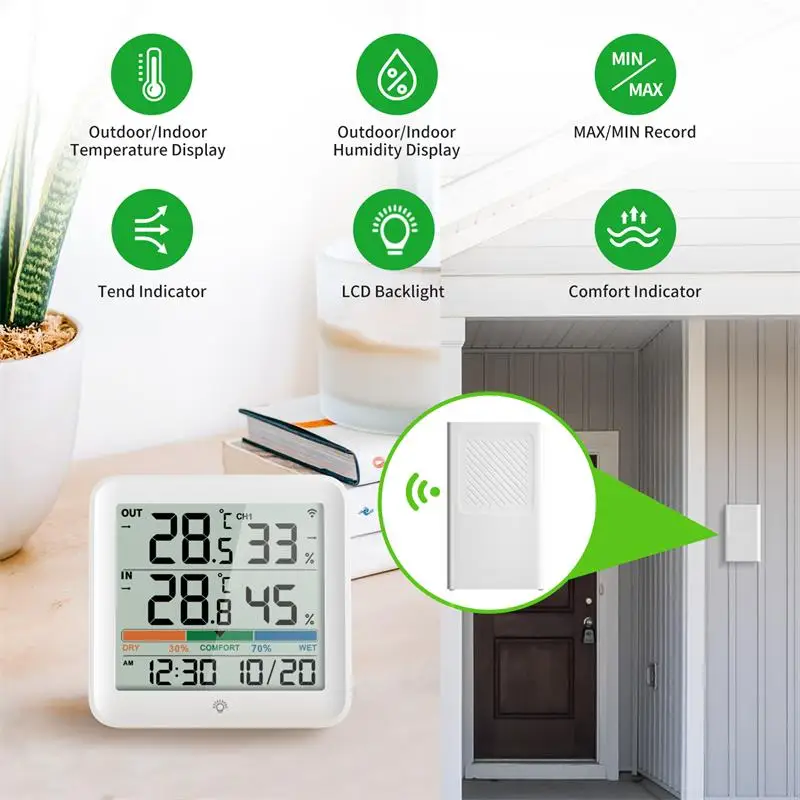 Digital Thermometer and Hygrometer with 3 Remote Sensors, Indoor Outdoor Temperature and Humidity Monitor with Touchscreen LCD Backlight, 200ft/60m RA