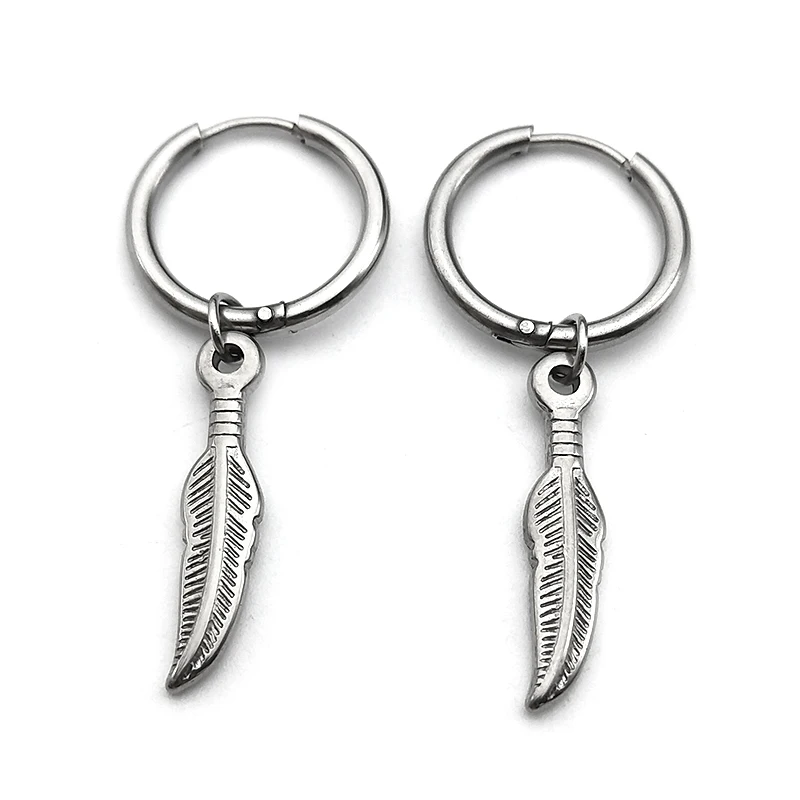 ORECCHINI CERCHI UOMO IN ACCIAIO NERO CON CROCE CLASSICA 0,8 X 1,4 CM - 324 V EB - 2