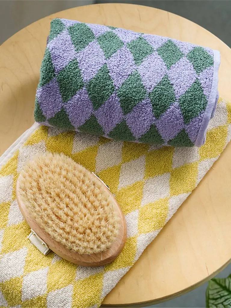 Checkered Pattern Hand Towel, Household Hand Towel, Soft Skin