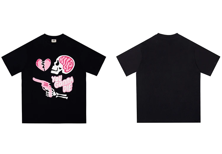 Broken Heart and Skull Graphic Foaming Print T-Shirt 3 Broken Heart and Skull Graphic Foaming Print T-Shirt Se2511b57f6ef4aa0af88e9a0e573d7998