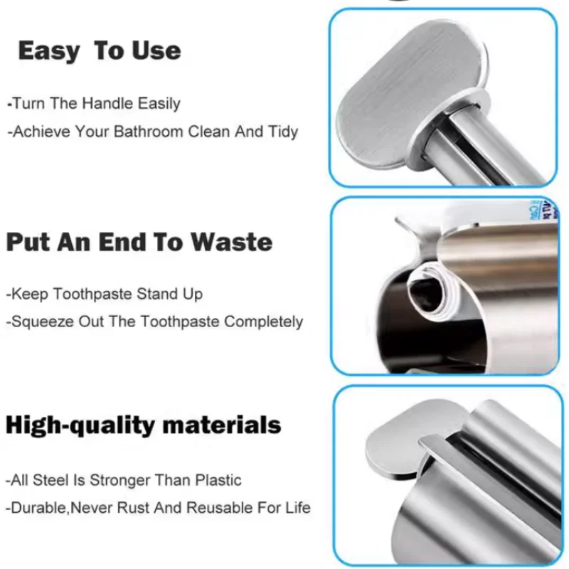 Bathroom Accessories Set Rolling Toothpaste Squeezer Tube Stainless Steel Toothpaste Dispenser Toothpaste Cosmetic Storage Rack 6