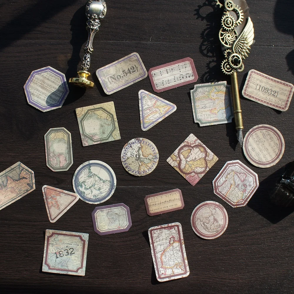 

38pcs 2 Material Paper Old Time Map Tag Paper Sticker Scrapbooking DIY Gift Packing Label Gift Decor Tag