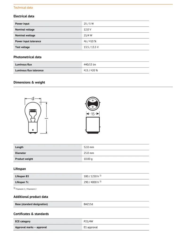 OSRAM- ݼ ̽  ñ׳  극ũ Ʈ OEM ڵ ҷΰ , 7225 P21/4W, BAZ15d 12V S25, 10 