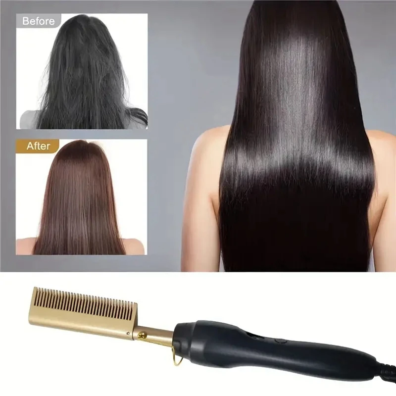 Hair Straightener Comb Wet&Dry Hair Straightener Curling Iron Household Electric Comb 3In1 Straight Curling Comb 2