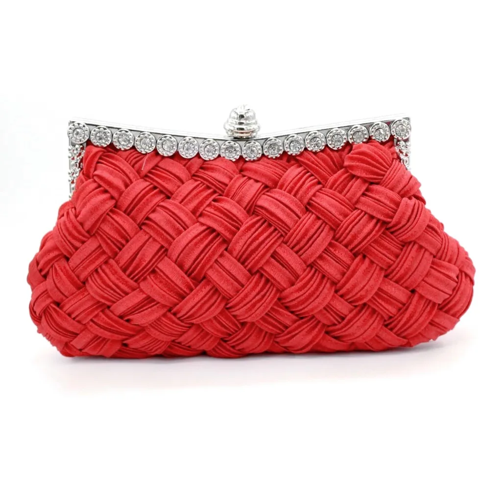 Hand-Woven Evening Bag Clutches Noble Women Dinner Banquet Rhinestone Purses Cocktail Party Prom Handbags Chain Shoulder Bag
