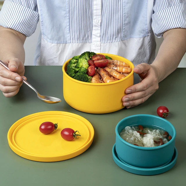 Boîte à déjeuner bento ronde en silicone de qualité alimentaire, récipient  de stockage de fruits pique