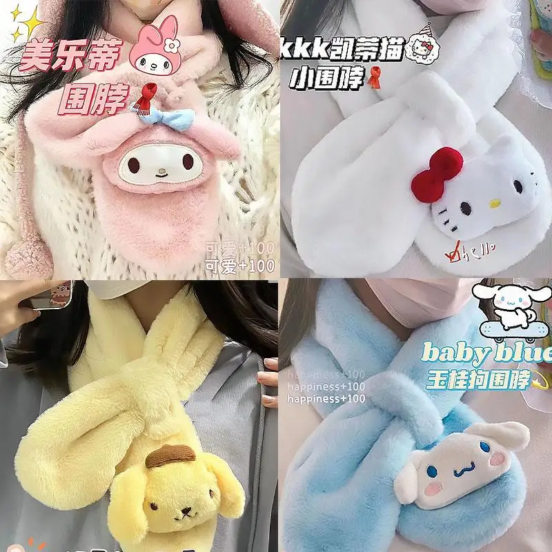 

15 Styles Sanrio Furry Scarf Kawaii Hello Kitty Cinnamoroll Pom Pom Purin My Melody Kuromi Pochacco Plush Scarf Kids Scarves