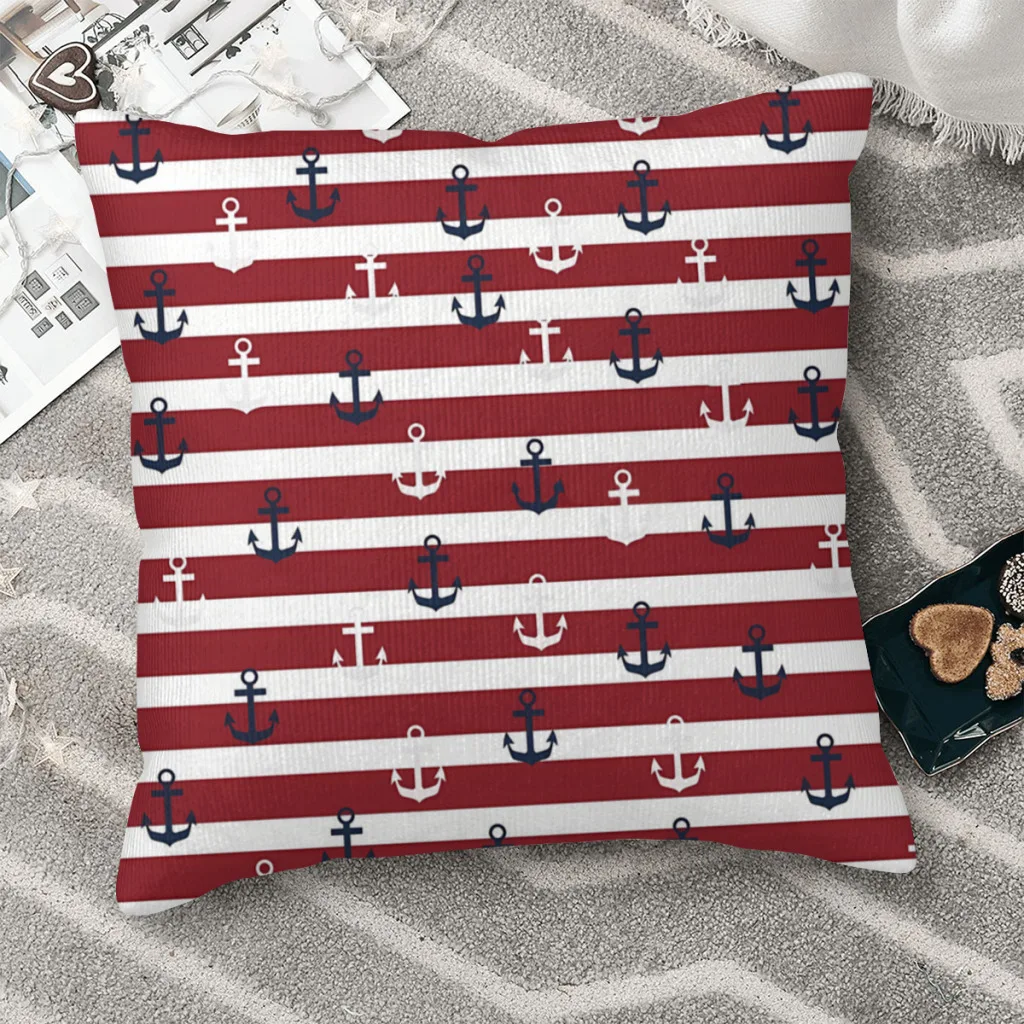 

Red Stripes Navy And White Anchor Pattern Hug Pillowcase Navigation Backpack Cojines Garden DIY Printed Office Coussin Covers