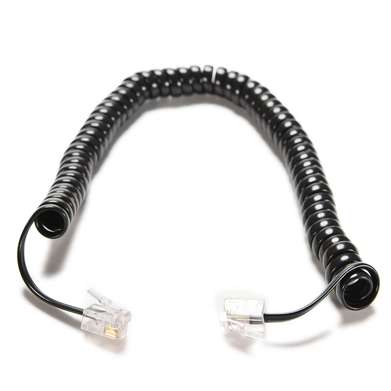 6.5FT RJ12 4P 4C z męskiego na męskie telefoniczny zestaw słuchawkowy przedłużenie kabla przewód kręcony przewód cewki przewód do 2M telefon zwinięty przewód