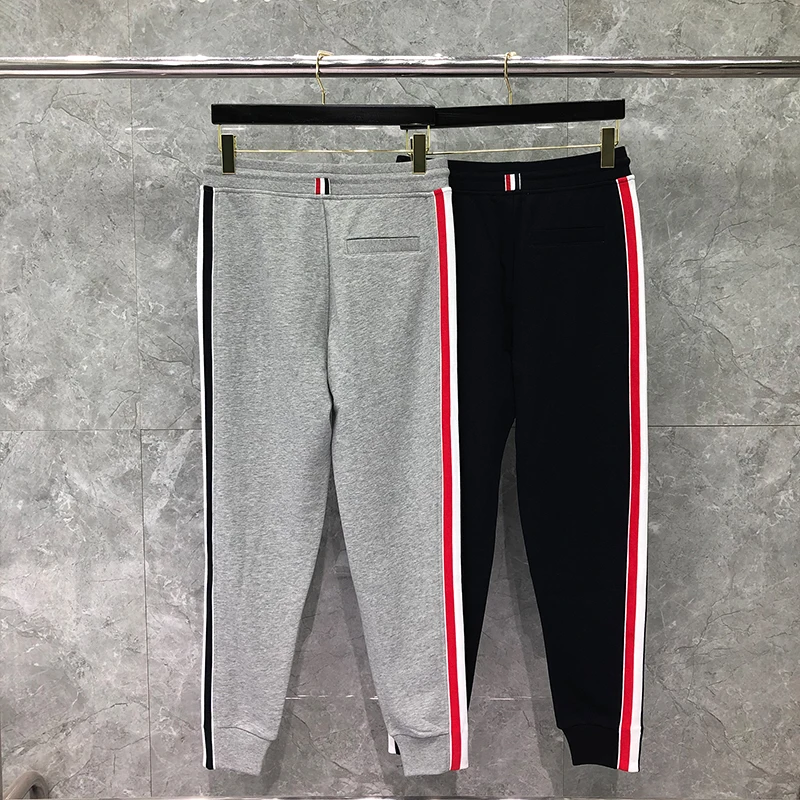 

Male Sweatpants Spring Autumn New Fashion Cotton Casual Trousers Panelled Stripe Slim Sports High Quality Men Women Pants