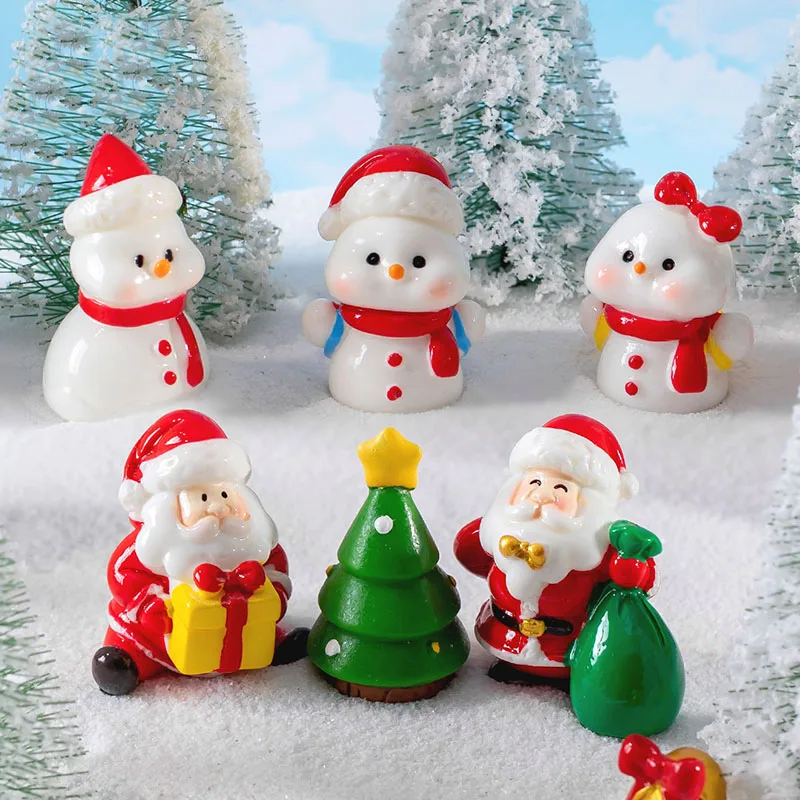 10pcs Mini Snowman Figurines Christmas Scene Resin Tiny Snowman Decoration