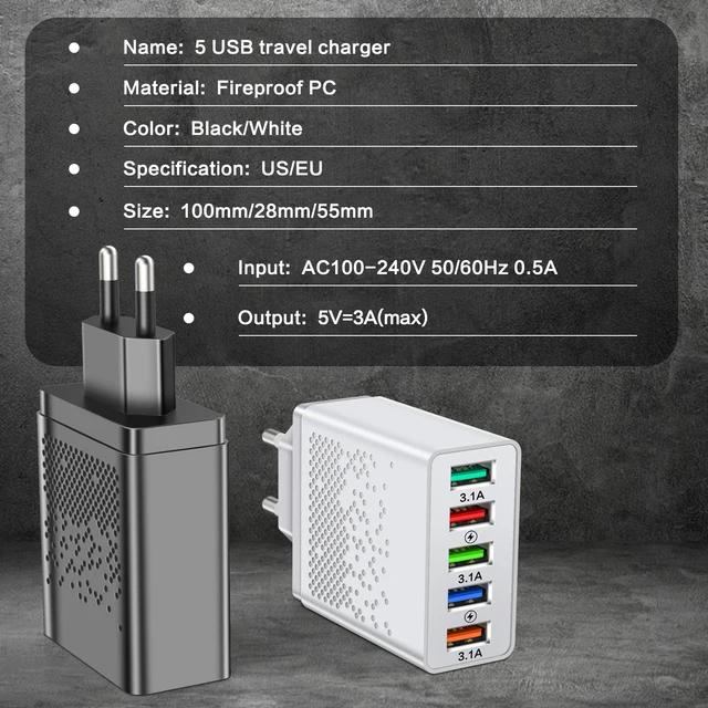 Olaf 60W USB Charger Phone Charger QC 3.0 5 Ports Fast Charging Adapter For iPhone 13 12 11 Samsung Huawei P30 P50 usb chargeur 6
