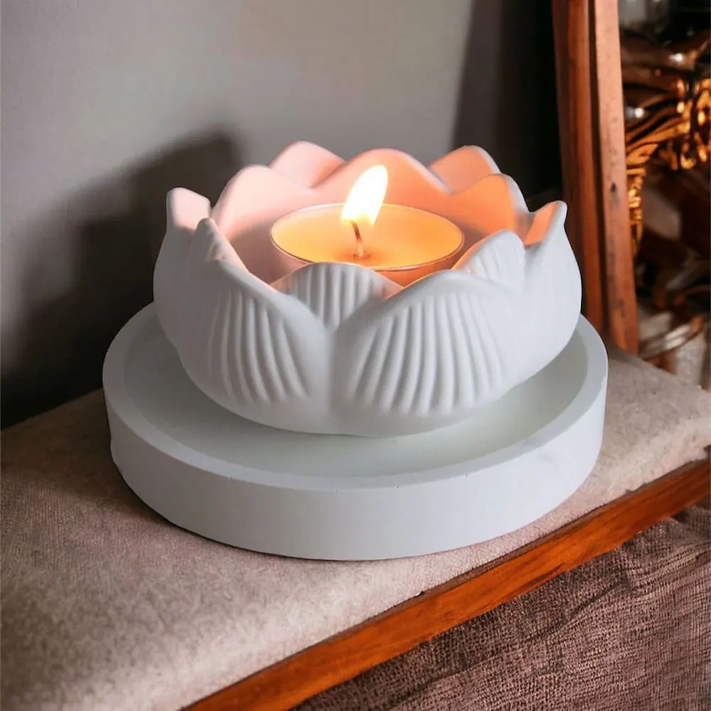 연꽃 아로마 스토브 콘크리트 몰드 연꽃 시멘트 촛대 베셀 실리콘 몰드 타원형 향 버너 트레이, 에폭시 송진 몰드, 1 개 