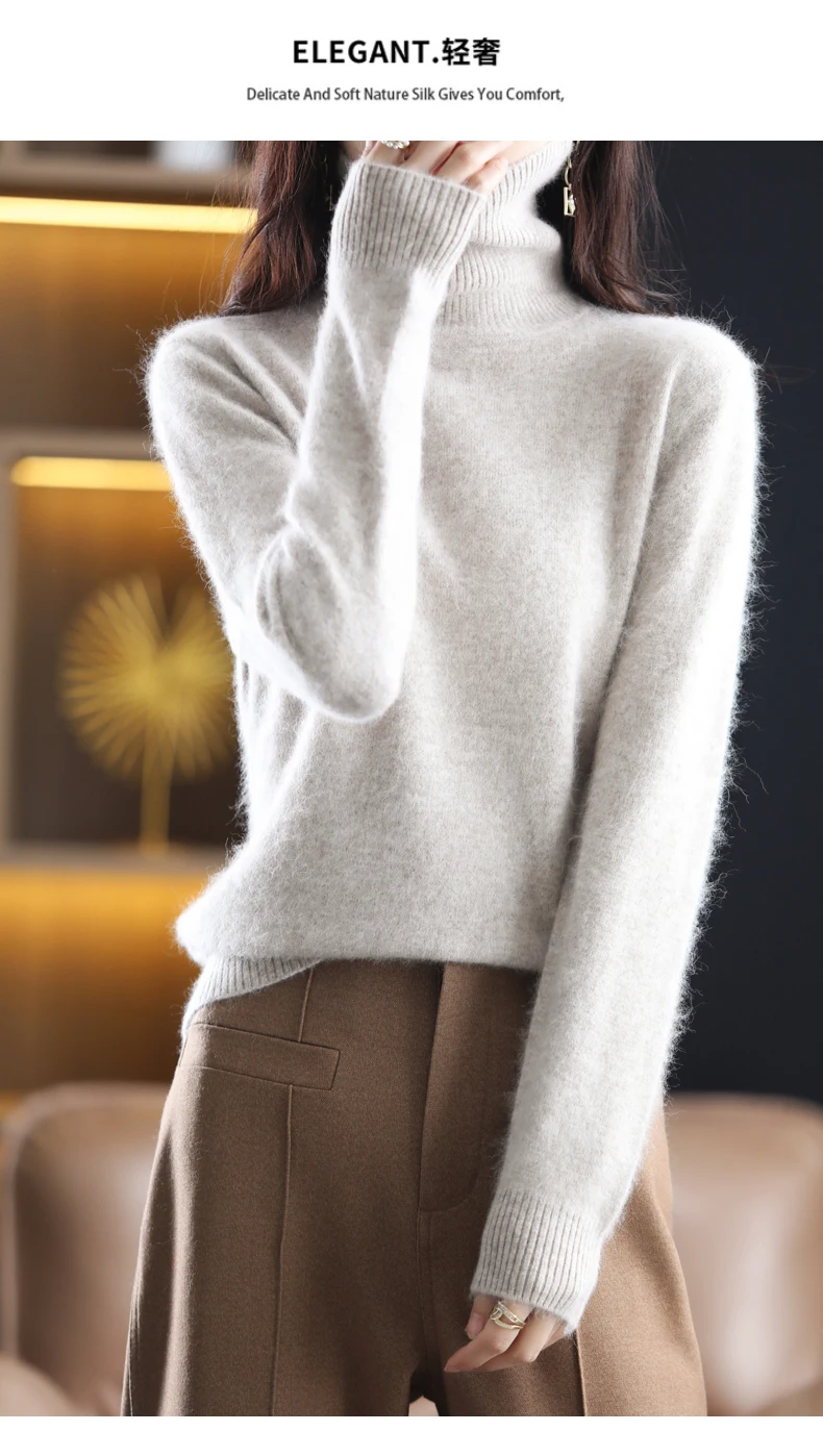 Winter Women's Sweater High Neck Pullover Mink Cashmere Knit Long Sleeve Warm Solid Color Fashion Warm Loose 2023 New Bottom Top