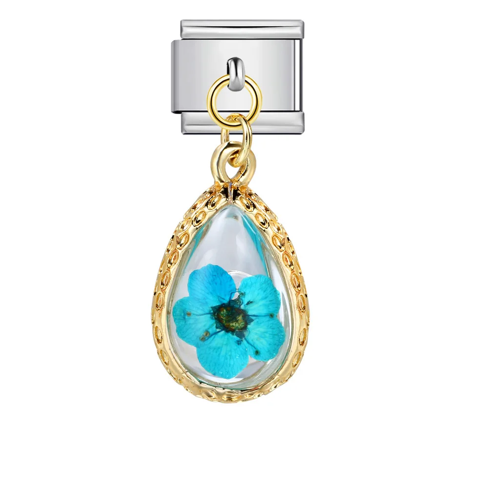 URING Regenbogenfarbener CZ-Wassertropfen-Blumen-Anhänger, italienischer Charm-Link, passend für 9 mm Edelstahl-Armbänder, DIY-Schmuckherstellung – Detail 6